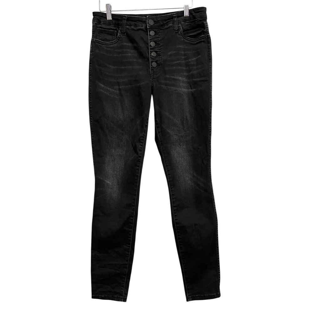 Kut from the Kloth Mia Skinny Jeans Women 10 Black High Rise Button Fly Grunge